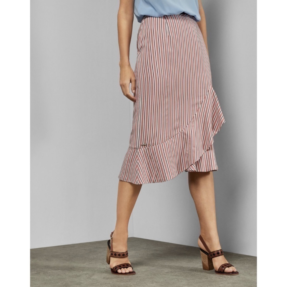 Ted Baker Coryn Layered Stripe Asymmetrical Midi Skirt Size 4 US 12